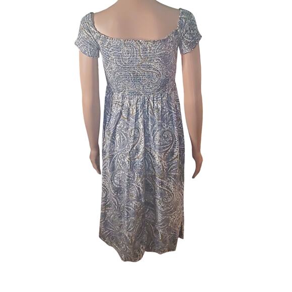 Old Navy Smocked Fit Flare Blue Paisley Midi Dress On/Off Shoulder Boho Milkmaid - Picture 6 of 10